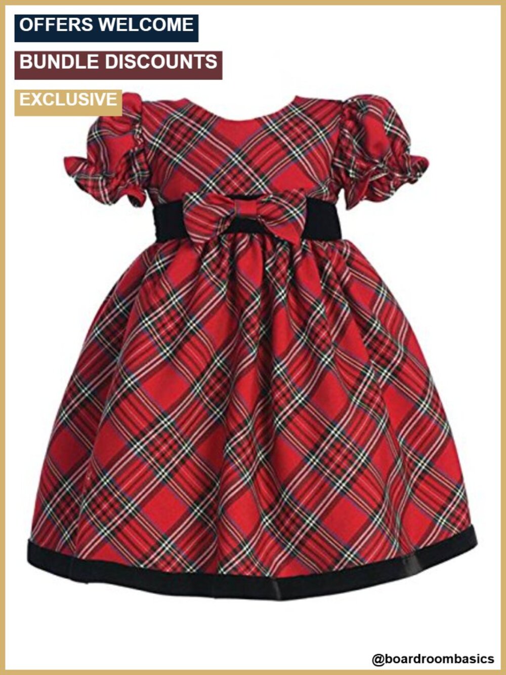 Girls Velvet Plaid Holiday Christmas Dress Long Sleeve Tea Length